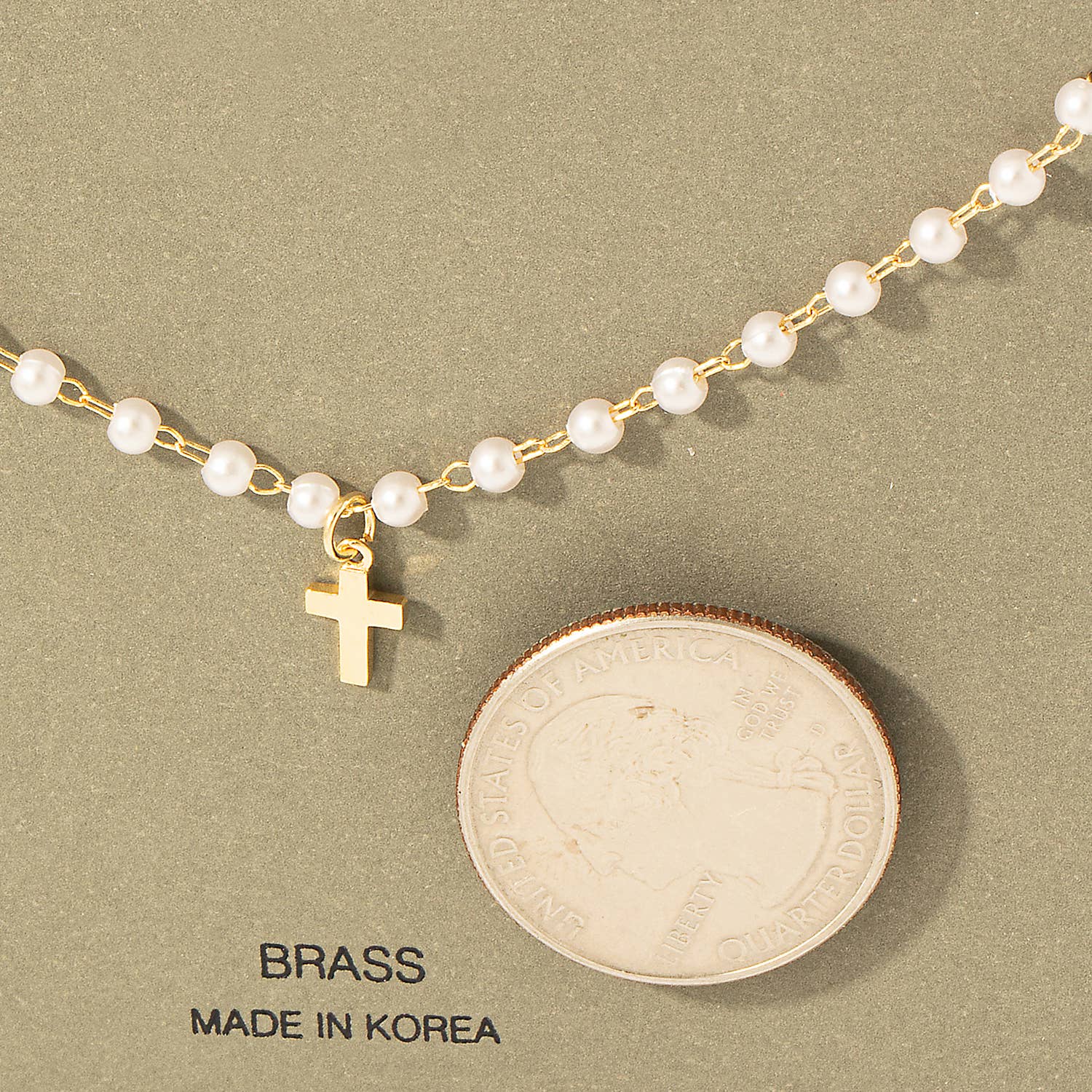 Cross Pendant Pearl Beaded Chain Necklace